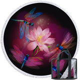 Dragonflies and Lotus Round Beach Towel