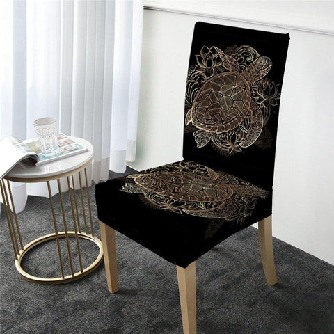 Golden Sea Turtle and Lotus Chair Cover