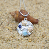 Fish Pendant Necklace with Larimar, Blue Sapphire and Mother of Pearl Mosaic