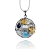 Fish Pendant Necklace with Larimar, Blue Sapphire and Mother of Pearl Mosaic