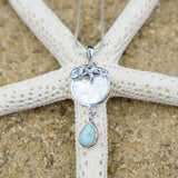 Starfish Pendant Necklace with Blue Topaz, Mother of Pearl Mosaic and Larimar Stone