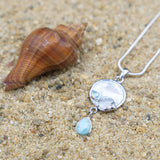 Fish Pendant Necklace with Larimar Stone, Blue Topaz and Mother of Pearl Mosaic