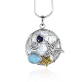 Starfish Pendant Necklace with Larimar, Blue Sapphire and Mother of Pearl