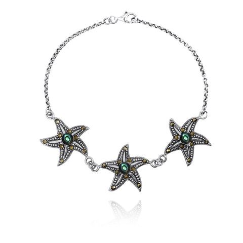 Triple Starfish with Abalone shell and Marcasite Bracelet