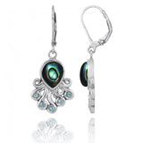 Octopus with Abalone shell and Swiss Blue Topaz Lever Back Earrings