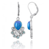Octopus with Blue Opal and Swiss Blue Topaz Lever Back Earrings