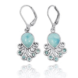 Octopus with Larimar and Swiss Blue Topaz Lever Back Earrings