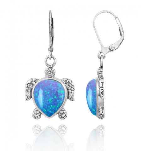 Turtle Lever Back Earrings with Blue Opal