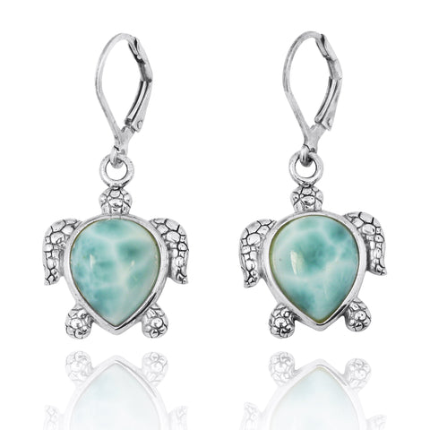 Turtle Lever Back Earrings with Larimar