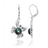 Crab with Abalone shell and London Blue Topaz Lever Back Earrings