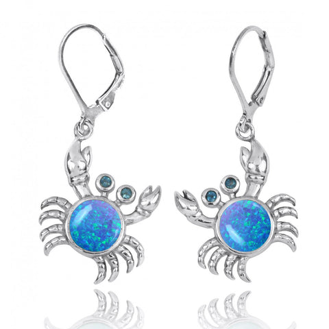 Crab with Blue Opal and London Blue Topaz Lever Back Earrings