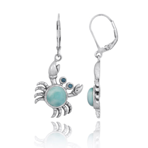 Crab Earrings with Larimar and London Blue Topaz