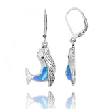 Whale with Blue Opal, London Blue Topaz and Black Spinel Lever Back Earrings