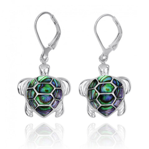 Turtle with Abalone shell Lever Back Earrings