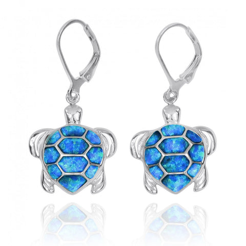 Turtle with Blue Opal Lever Back Earrings
