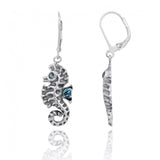 Seahorse Lobster Clasp Earrings with Abalone shell and London Blue Topaz