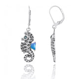 Seahorse Lobster Clasp Earrings with Blue Opal and London Blue Topaz