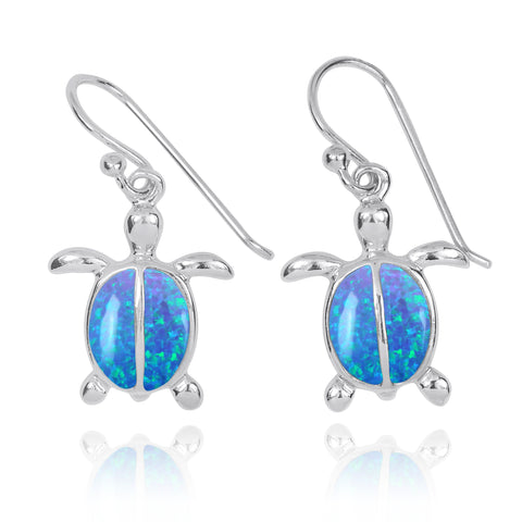 Turtle French Wire Earrings with 2 Blue Opal Stones