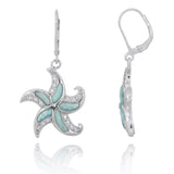Starfish Lever Back Earrings with Larimar and White CZ