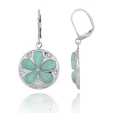 Sand Dollar Lever Back Earrings with Larimar and White CZ