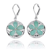 Sand Dollar Lever Back Earrings with Larimar and White CZ
