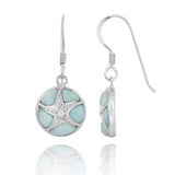 Silver Starfish with Crystal on Larimar French Wire Earrings