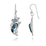 Dolphin Drop Earrings with Abalone shell and Swiss Blue Topaz