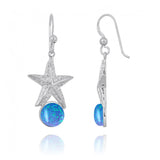 Starfish French Wire Earrings with Round Blue Opal