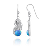 Seahorse Drop Earrings with Blue Opal and CZ