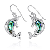 Swordfish with Abalone shell and Black CZ French Wire Earrings