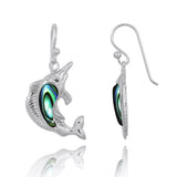 Swordfish with Abalone shell and Black CZ French Wire Earrings