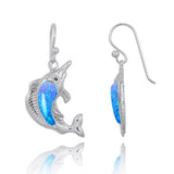 Swordfish with Blue Opal and Black CZ French Wire Earrings
