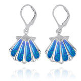 Shell with Blue Opal Lever Back Earrings