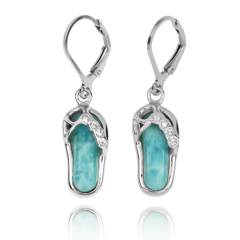 Sandal Lobster Clasp Earrings with Larimar and Crystal