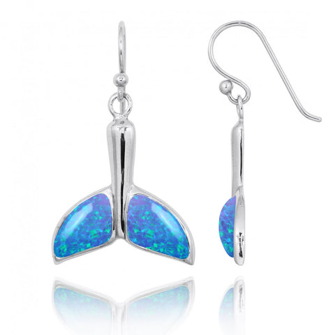 Whale Tale with Blue Opal French Wire Earrings