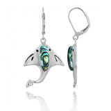 Manta Ray with Abalone shell and Black Spinel Lever Back Earrings
