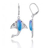 Manta Ray with Blue Opal and Black Spinel Lever Back Earrings