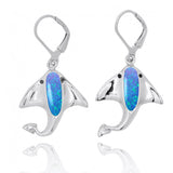 Manta Ray with Blue Opal and Black Spinel Lever Back Earrings