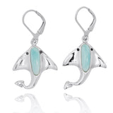 Manta Ray with Larimar and Black Spinel Lever Back Earrings