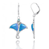Stingray with Abalone shell and Swiss Blue Topaz Lever Back Earrings