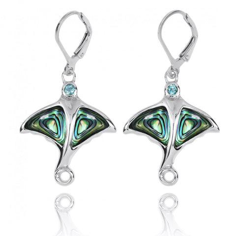 Stingray with Abalone shell and Swiss Blue Topaz Lever Back Earrings
