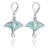 Stingray with Larimar and Swiss Blue Topaz Lever Back Earrings