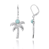 Palm Tree with Larimar and White Topaz Lever Back Earrings