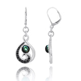 Black Spinel Wave and Round Abalone shell Lever Back Earrings