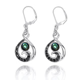 Black Spinel Wave and Round Abalone shell Lever Back Earrings
