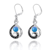 Black Spinel Wave and Round Blue Opal Lever Back Earrings
