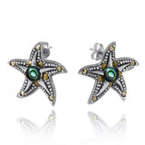 Starfish Stud Earrings with Abalone shell and Marcasite