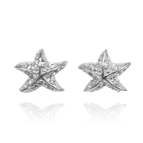 Starfish Stud Earrings with White Topaz