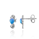 Seahorse Stud Earrings with Pear Shape Blue Opal
