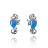 Seahorse Stud Earrings with Pear Shape Blue Opal
